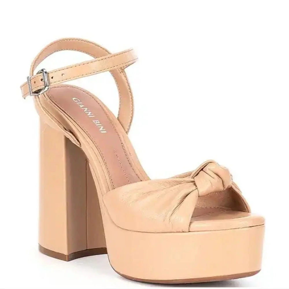 Gianni Bini Hartliye Leather Knot Ankle Strap Platform Dress Sandals Size 9.5M
